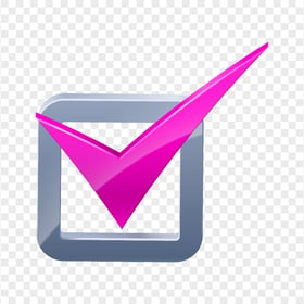 HD 3D Pink Tick Mark In Silver Box Icon PNG