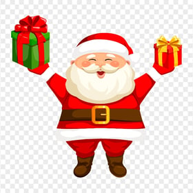HD Standing Up Cartoon Santa Claus Holding Gifts PNG