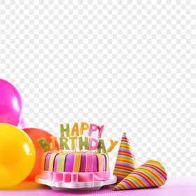 HD Real Birthday Celebration Cake Hats Balloons PNG