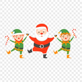 Santa Dancing With Two Elves Cartoon PNG Image