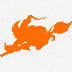 HD Halloween Orange Scary Witch Flying On A Broom Silhouette PNG