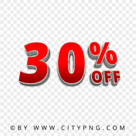 30 Percent OFF 3D Red Text Sign Logo PNG Image