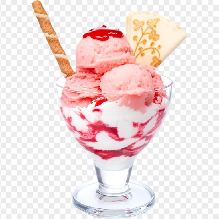 Strawberry Ice Cream Sundae Glass Bowl PNG Image