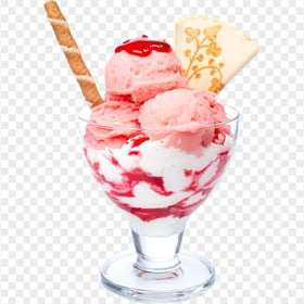 Strawberry Ice Cream Sundae Glass Bowl PNG Image