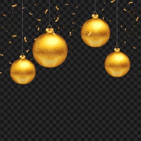 HD Gold Hanging Ornament Balls With Confetti PNG