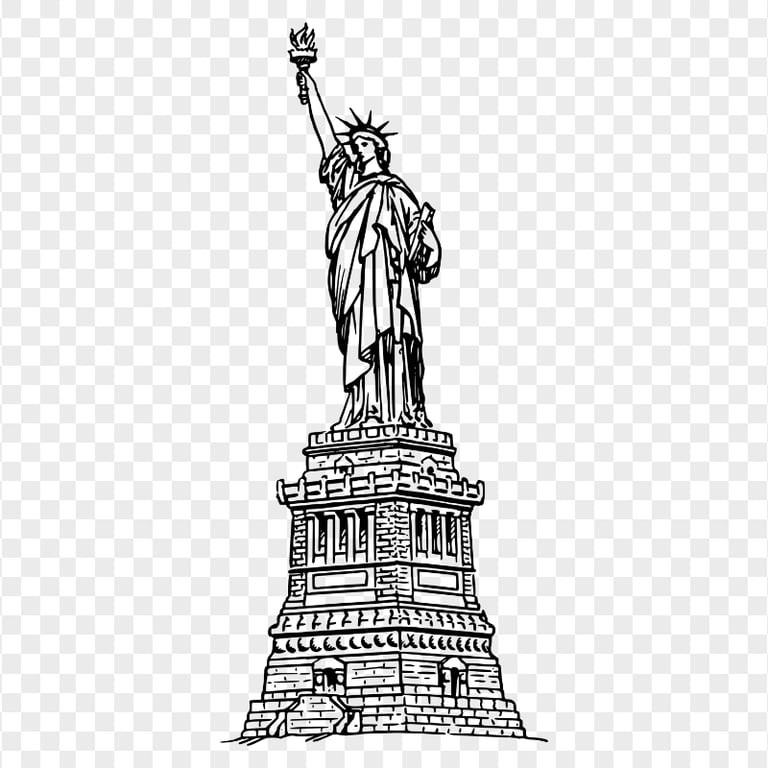 Black Outline Drawing Statue Of Liberty Monument PNG Citypng