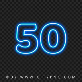 HD 50 Text Number Blue Glowing Neon PNG