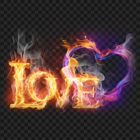 Love Word And Heart Fire Flame Effect Download PNG