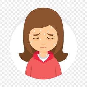 Sick Girl Cartoon Fever Sweating Round Icon Vector