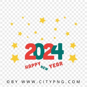 Happy New Year 2024 Vector With Yellow Stars PNG Image