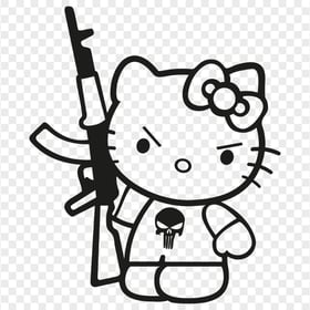 Hello Kitty Holding AK47 Outline Image HD PNG