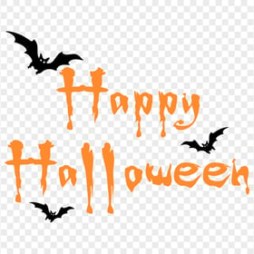 Orange Happy Halloween Logo Text With Black Bats