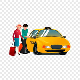Cartoon Couple Getting Into Taxi Cab PNG