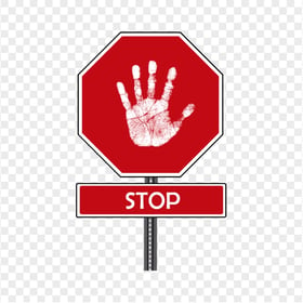 HD White Hand Print On Red Stop Traffic Sign PNG