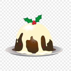 Vector Illustration Christmas Pudding Cake On Plate