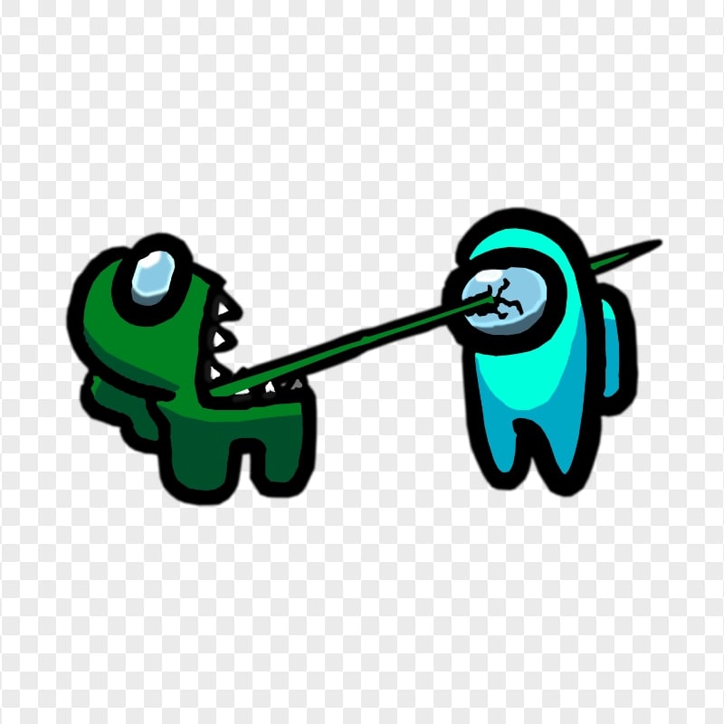 HD Among Us Crewmate Green Character Tongue Kill Cyan PNG