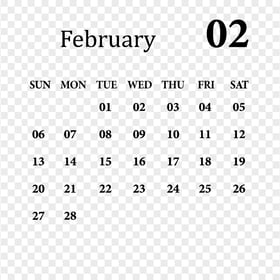 February 2022 Black Calendar HD PNG