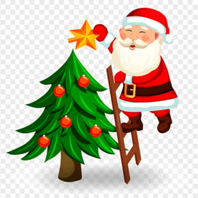 Cartoon Santa Putting Christmas Topper Star PNG