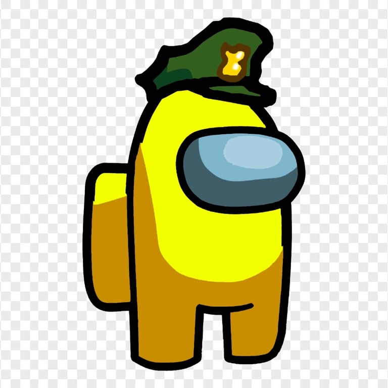 HD Yellow Among Us Character With Military Hat PNG