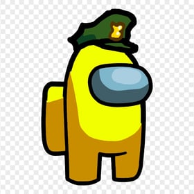 HD Yellow Among Us Character With Military Hat PNG