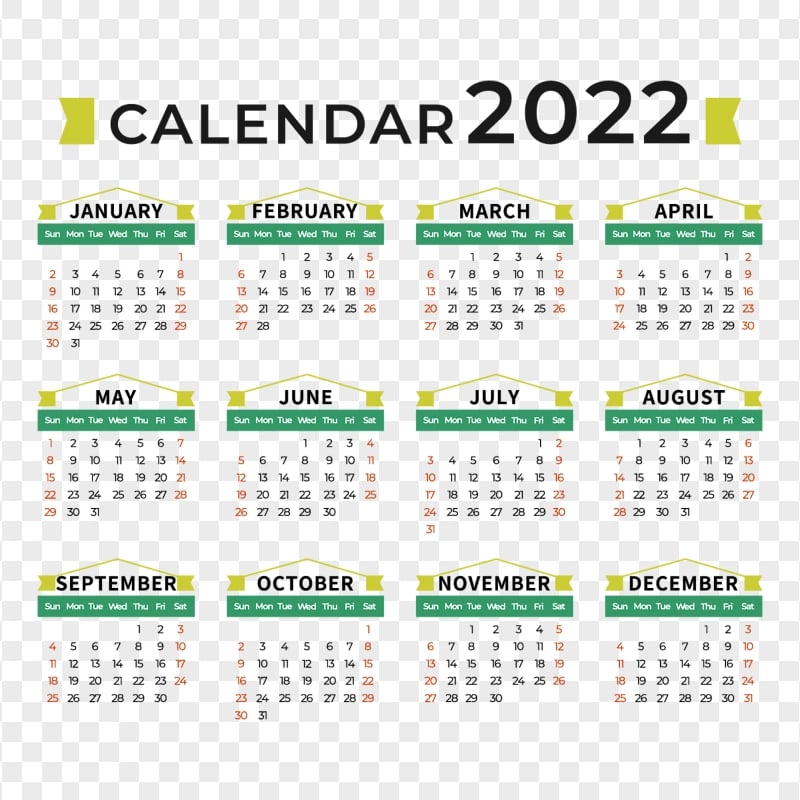 HD Green 2022 Calendar Transparent Background