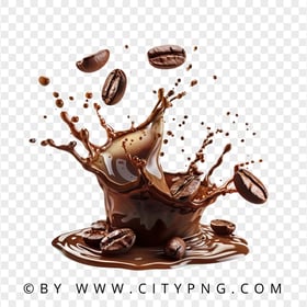 HD Hot Black Coffee Splash with Beans Falling  Transparent PNG