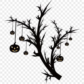 HD Halloween Black Tree Hanging Pumpkins PNG