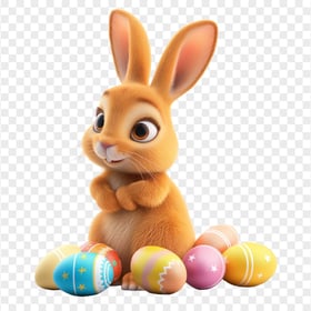 HD Cartoon Easter Rabbit with Colorful Eggs Transparent PNG