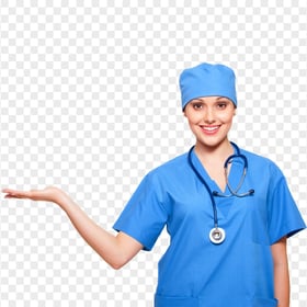 Beautiful Smiling Female Doctor Blue Coat Surgeon