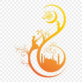 Orange Ramadan Kareem Illustration Mosque Moon