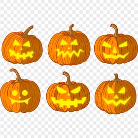 High Quality Set Of Vector Halloween Pumpkin Faces