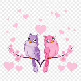 Two Cute Cartoon Couple Birds In Love