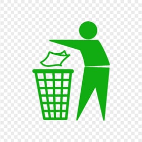 Transparent Man Throwing Trash Bin Green Icon