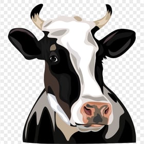 HD Black & White Cow Face Cartoon Illustration PNG