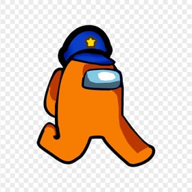 HD Orange Among Us Character Walking With Police Hat PNG