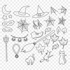 Outline Line Art Black Halloween Elements Icons