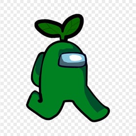 HD Green Crewmate Among Us Character Walking With Leaf Hat PNG
