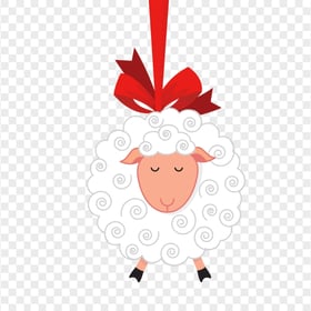 HD White Cartoon Hanging Sheep With Red Ribbon PNG