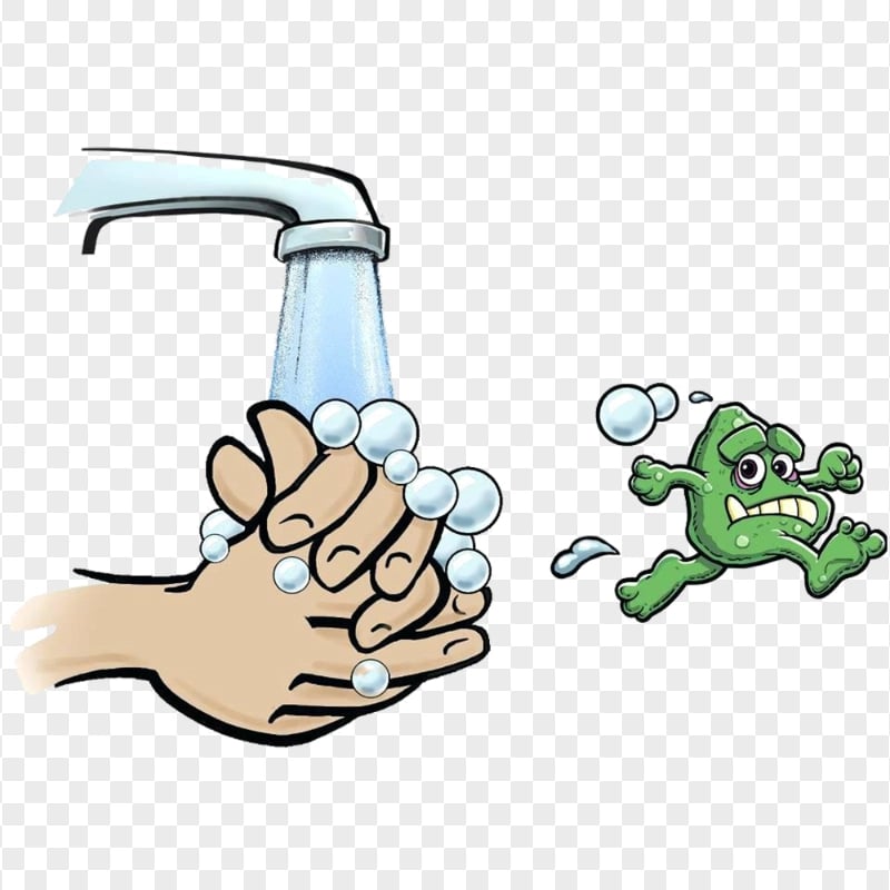 Hands Washing Cartoon Germs Soap Water Hygiene