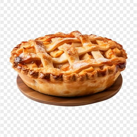 HD Crust Apple Pie Dish on a Wooden Plate PNG