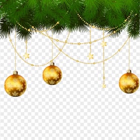 Christmas Pine Branches With Gold Baubles PNG IMG