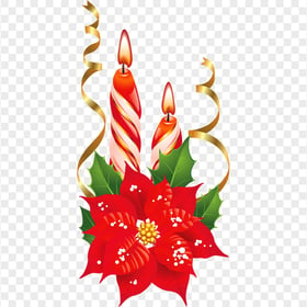 Christmas Candles With Red Roses Illustration HD PNG