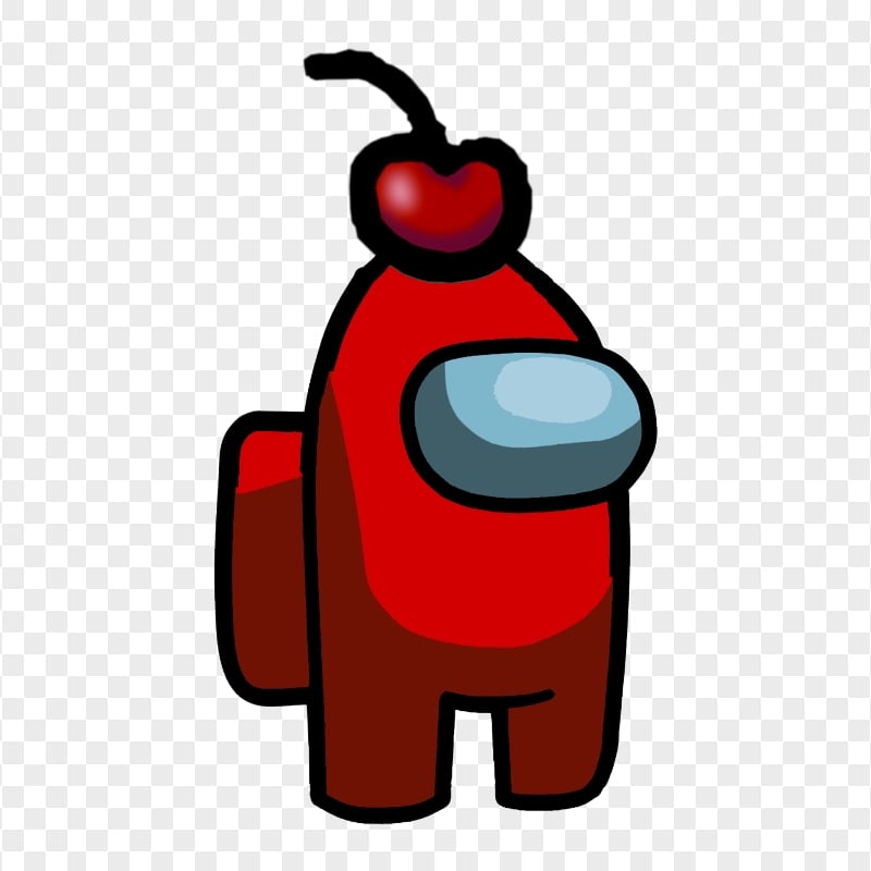 HD Red Crewmate Among Us Character With Cherry Hat PNG