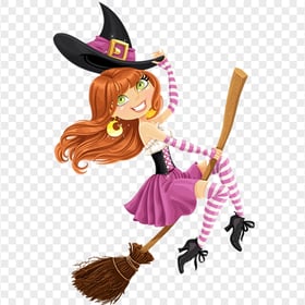 HD Cartoon Cute Witch Wear Pink Clothes Flying On A Broom PNG