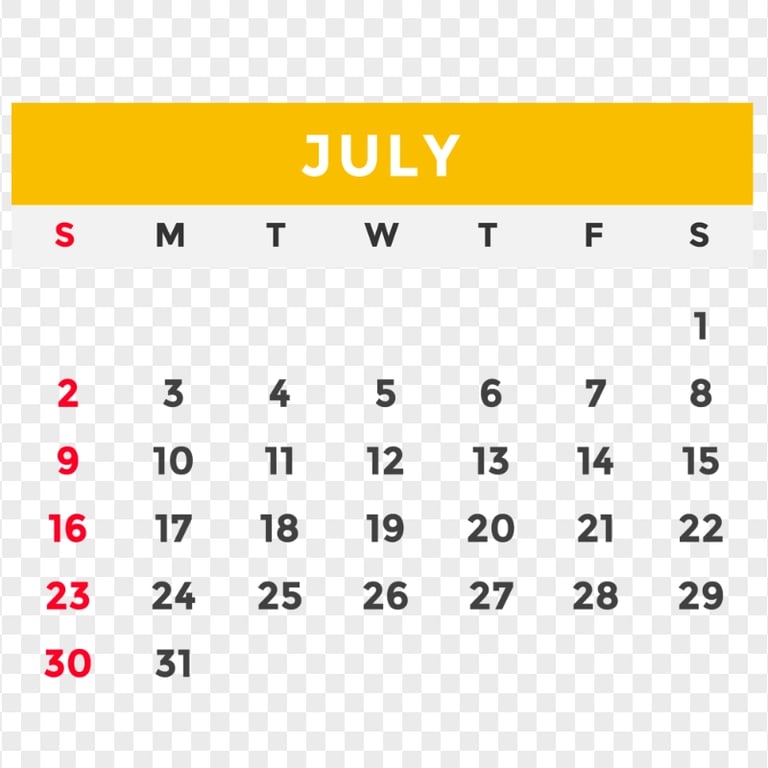 HD July 2023 Calendar Transparent PNG