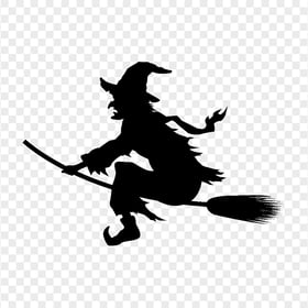 HD Halloween Black Witch Silhouette Flying On A Broom PNG