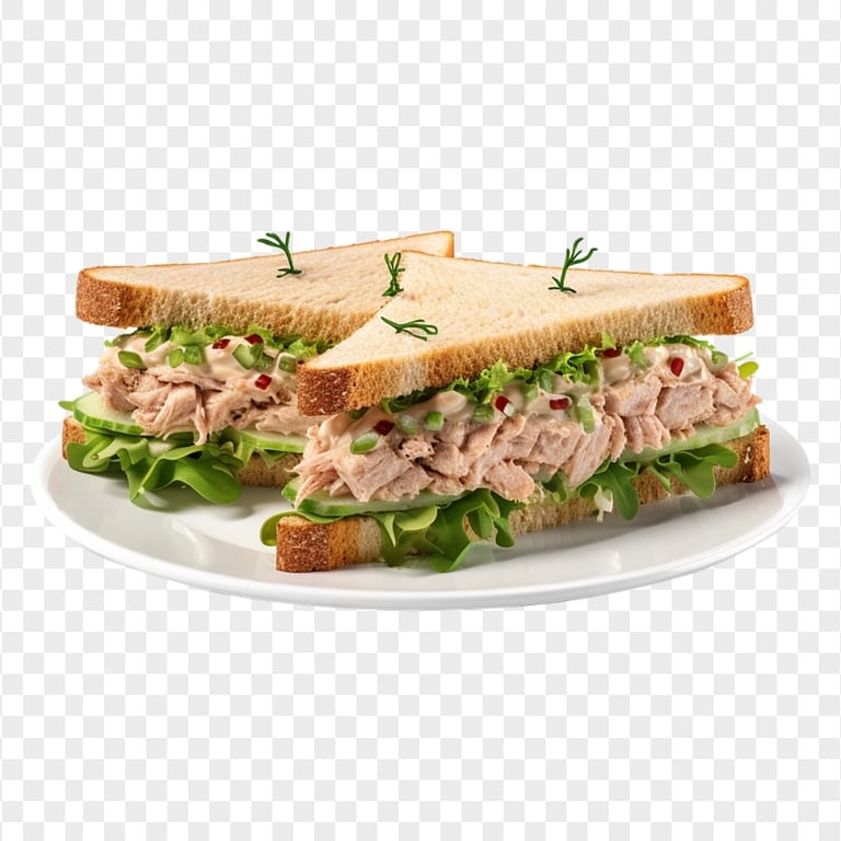 HD Delicious Tuna Sandwich with Cucumber and Lettuce Meal PNG