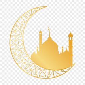 Yellow Gold Mosque Moon Ramadan Illustration