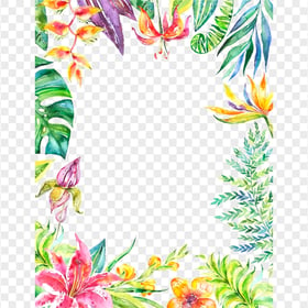 HD Multicolored Watercolor Flowers Leaves Frame PNG