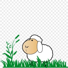 Cartoon White Sheep On Grass PNG